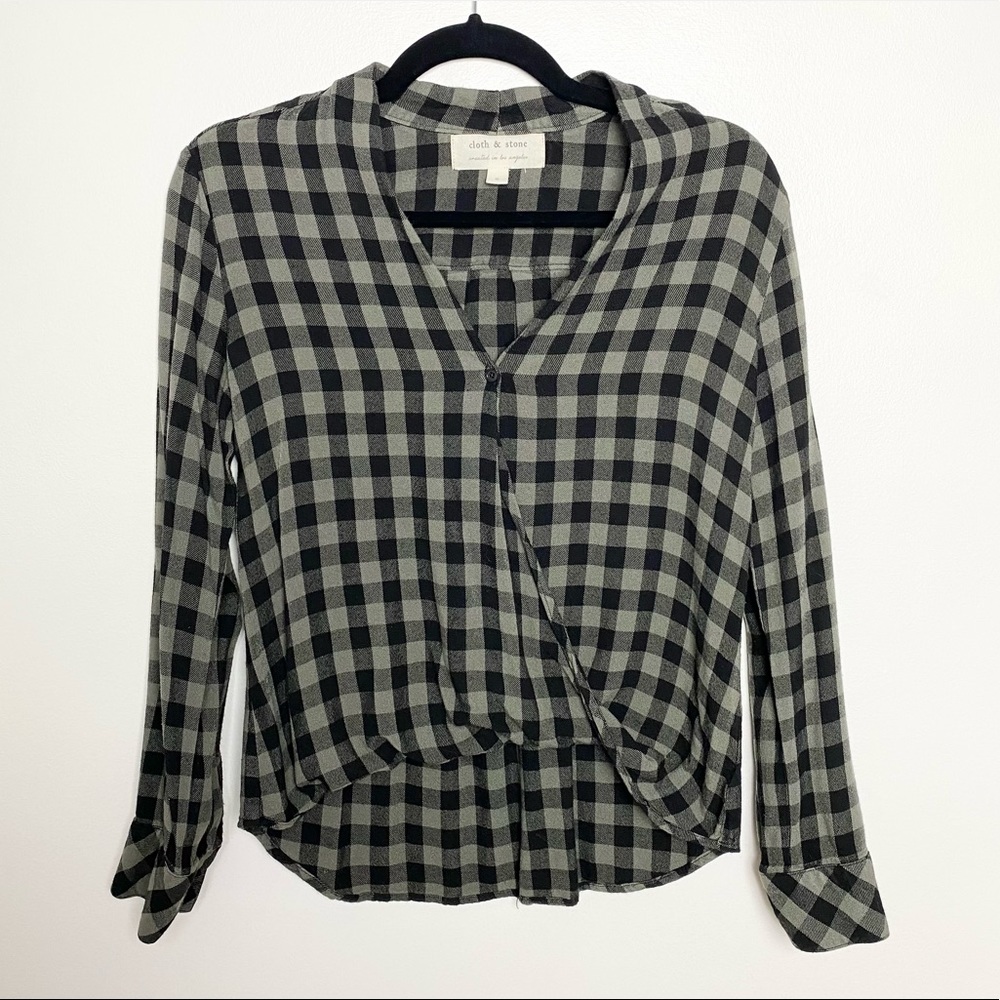 CLOTH & STONE | Buffalo Plaid Check Faux Wrap Draped Blouse with Hi-Lo Hem Style